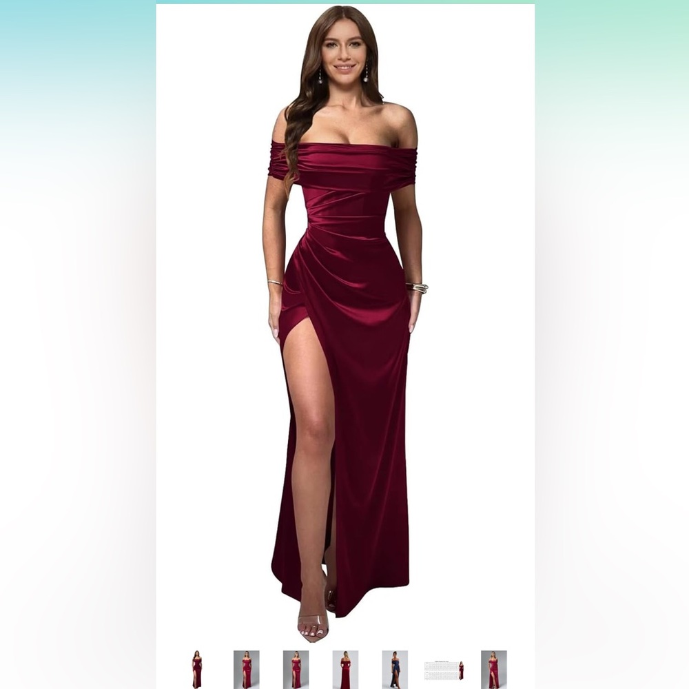 NWT Burgundy Prom Dress Off-Shoulder Gown